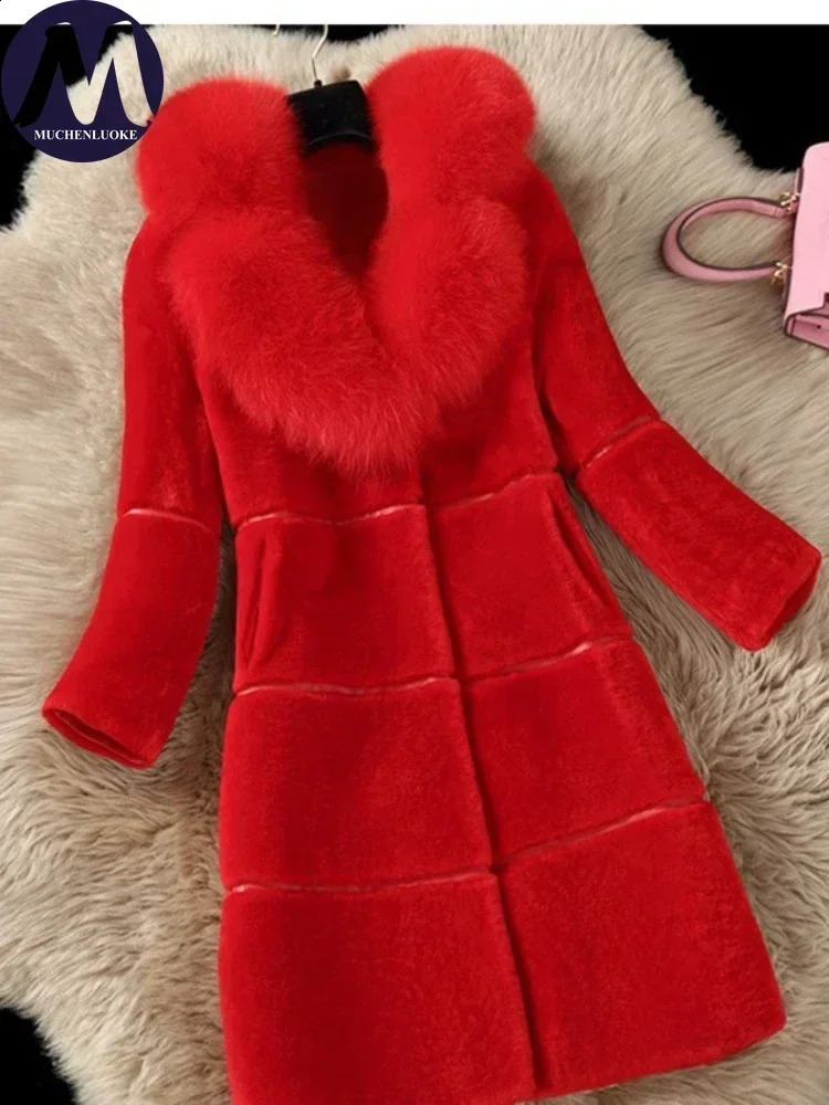 Fur Coat Women Autumn Winter Elegant Fox Hair Collar Warm Korean Fashion Slim Fit Artificial Plush Coats 241104
