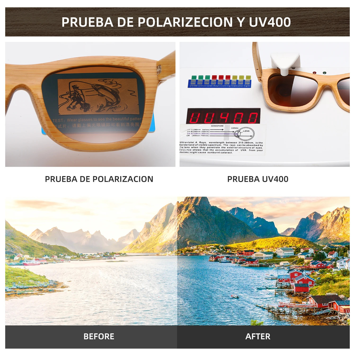 GM retro fashion bamboo polarized sunglasses driving square style sunglasses mens goggles UV400 womens 241106