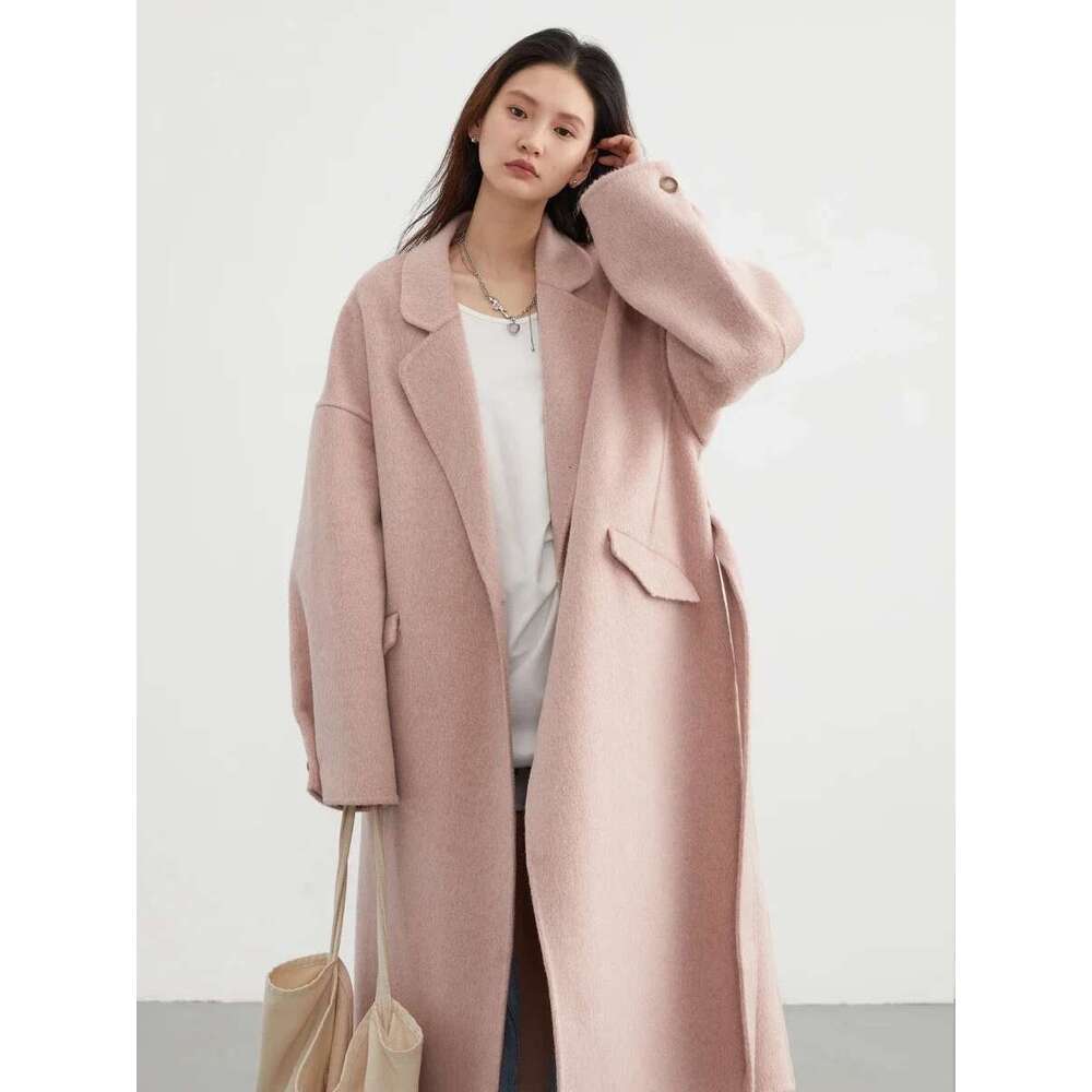CHIC VEN Fashion Women Casual Loose Lacing Belt Overcoat Long Thicken Double-Sided Woolen Coat Autumn Winter Outwear 2023