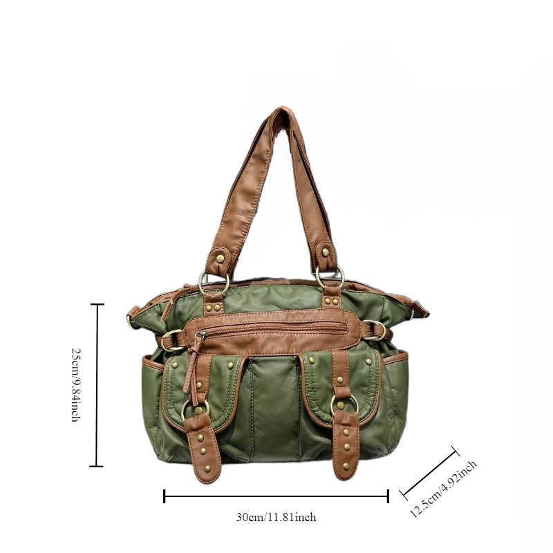 Ladies' fashionable washed old spicy girl motorcycle bag with large capacity splicing single shoulder crossbody bag 241115