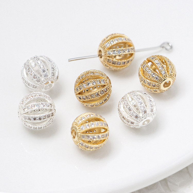 Copper Cast Hollow Round Pendants Embellished with Zircons Charm Beaded Classic Style Metal Jewelry Components Accessories Wholesale White a hundred i