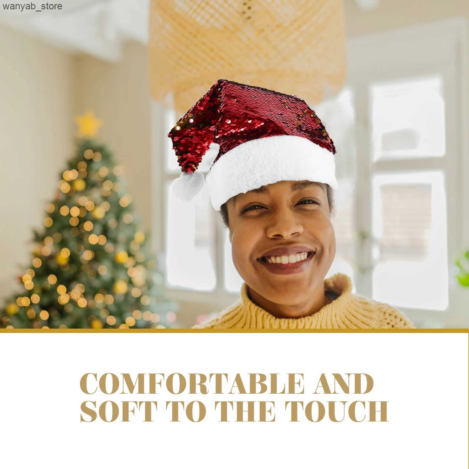 Wide Brim Hats Bucket Hats Christmas Party Favors Santa Claus Hat Hats for Adults Kids Holiday Cap Sequins Flash L240910
