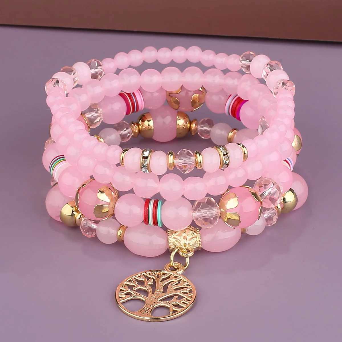 4pcs Tree of Life Charm Bracelet Set used for handmade acrylic bead chain bracelets Fem Boho jewelry accessories X241106