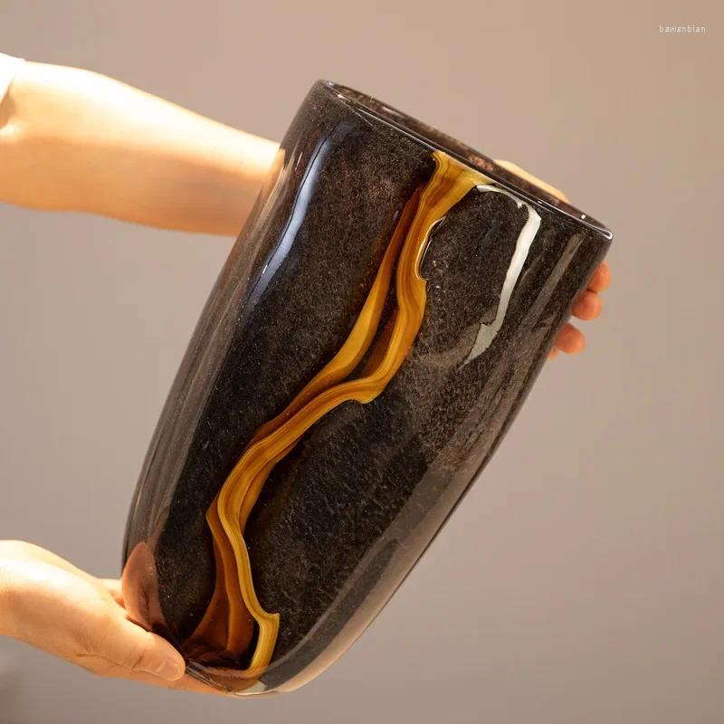 Vases Black Glass Vase Crack Water Ripple Flower Pot Floral Arrangement Accessories Flowerpot Terrarium Room Decoration