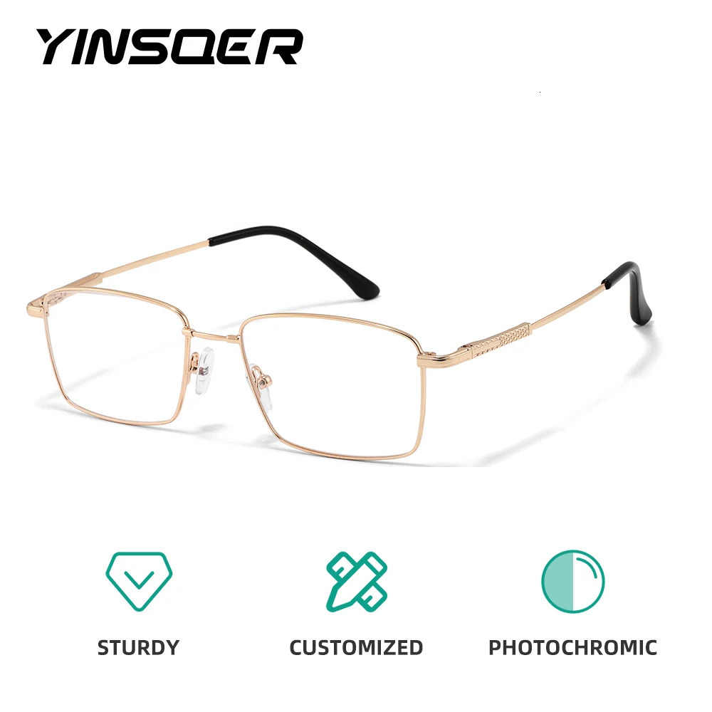 Business Alloy Pochromic Optical Eyeglass Frames Square Golden Prescription Glasses Frame Outdoor Sunglasses Women 241105