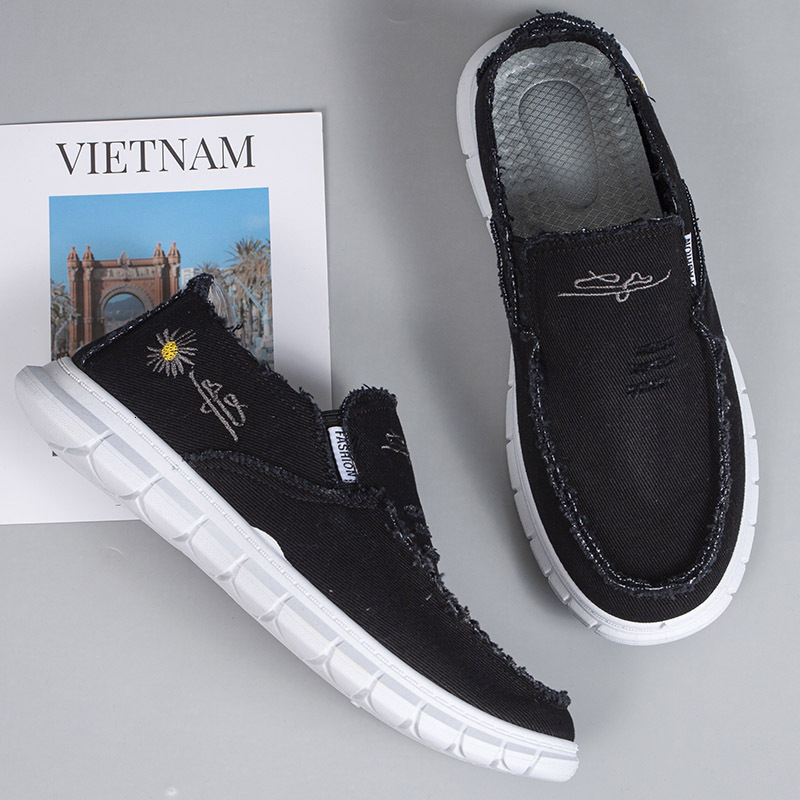 Canvas casual cloth soft soled board spring and autumn breathable men's shoes old Beijing style one foot kick