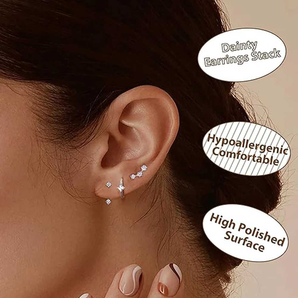 3 pairs of pure silver stud ring earrings set suitable for Wen 14K gold-plated earrings used for Mtiple perforation X241106