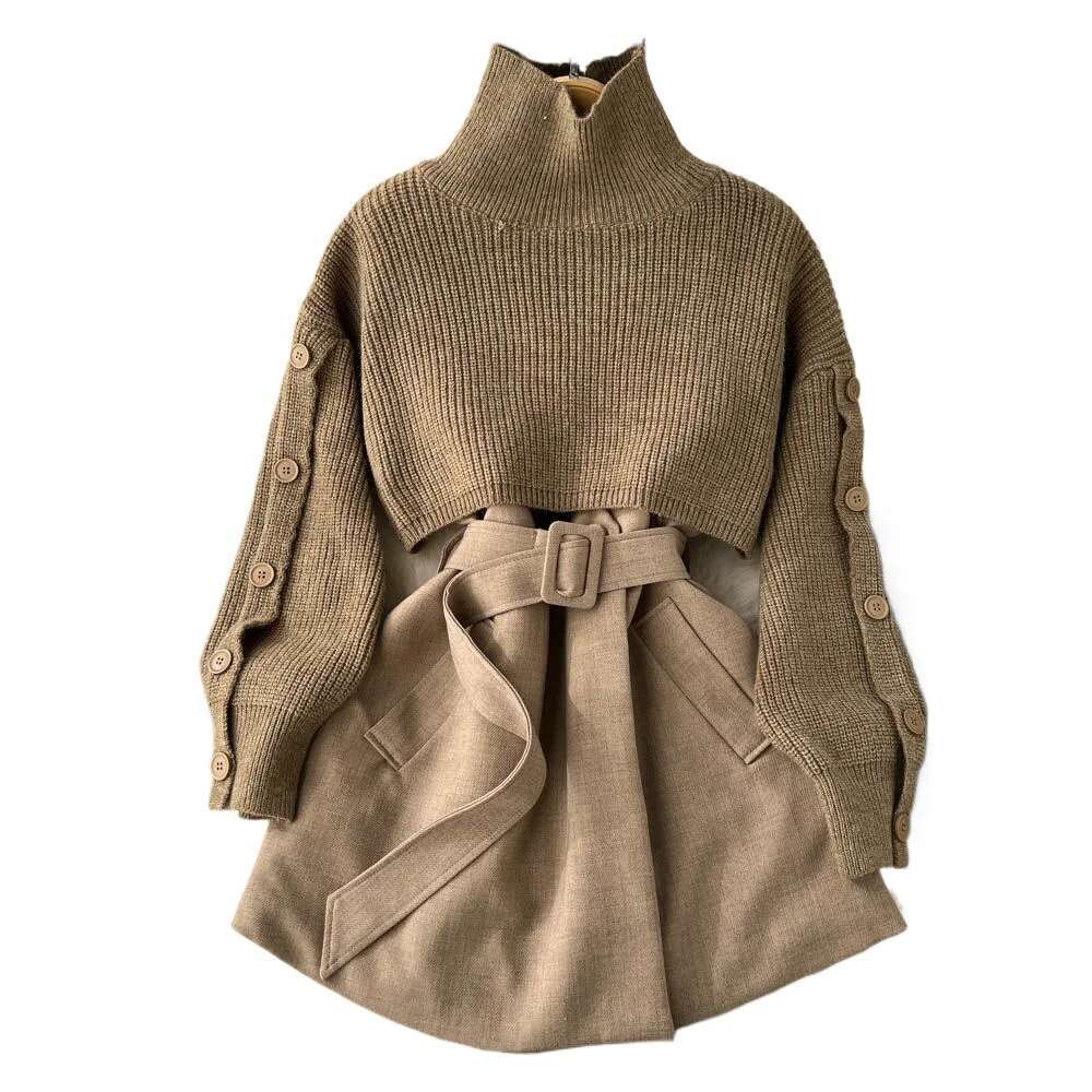 2022 New Winter Cropped Sweatervest Suit Jacket Skirt 2-Piece Set Korean Style Fashionable Elegant Women's Outwear