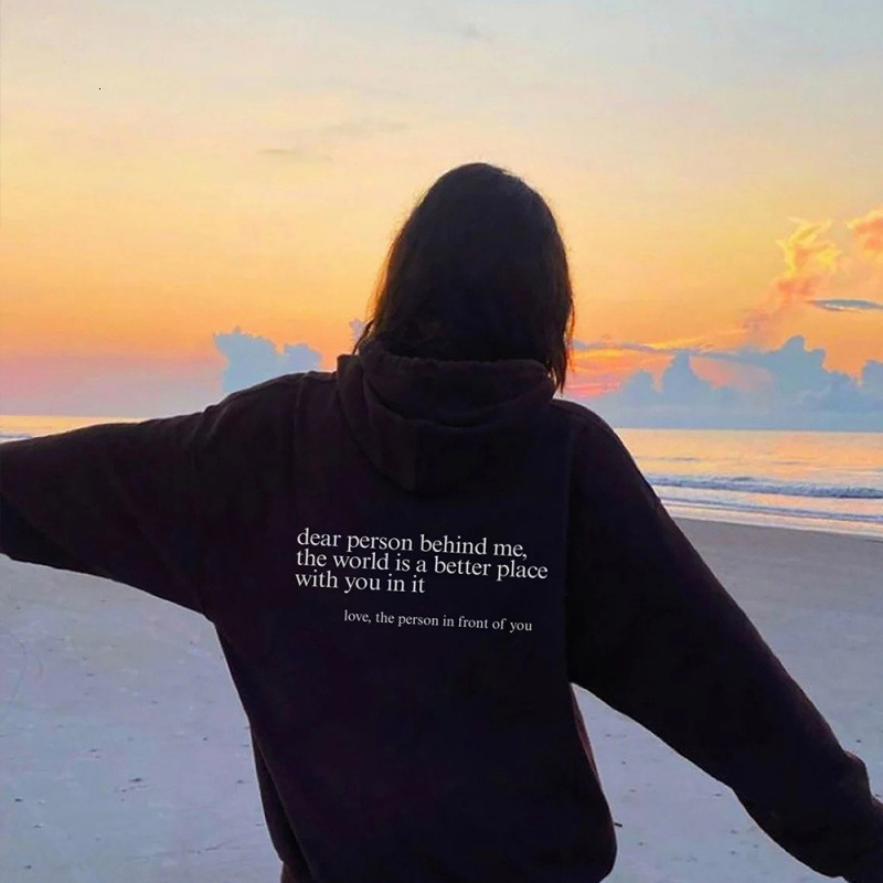 New designer women's plush sweater with lettering slogan, kangaroo pocket, drawstring printed hoodie, oversized trendy long sleeved shirt