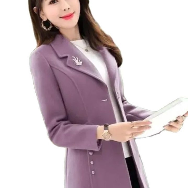 1pcslot vintage style woman wool blend coat female solid vneck autumn winter slim outwear office lady 241105