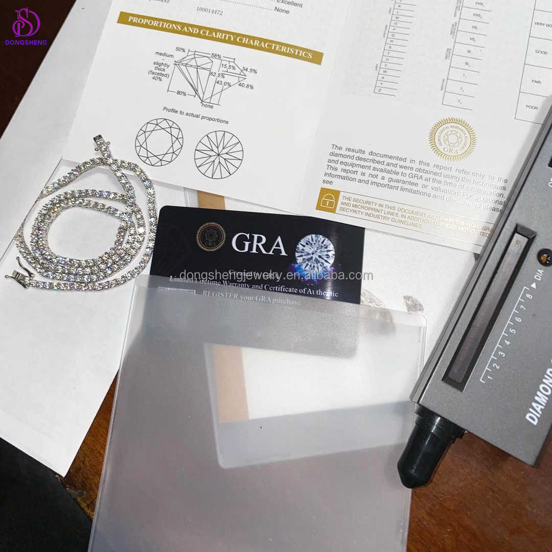 Pass Diamond Tester Fine Jewelry necklaces 5mm Iced Out 925 Silver Bling Diamond VVS Moissanite Tennis Chain for Mens