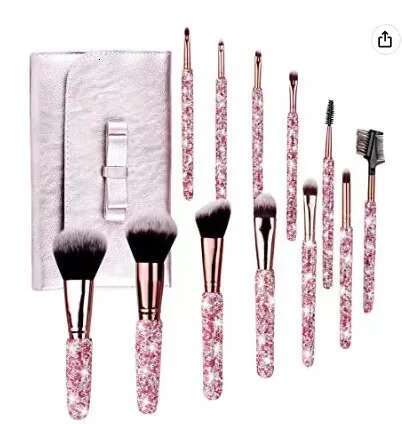 12Pcs/Set Dia-Studded Brushes Gems Makeup Beauty Tools Full Dia Loose Powder Foundation Concealer Brush Bg