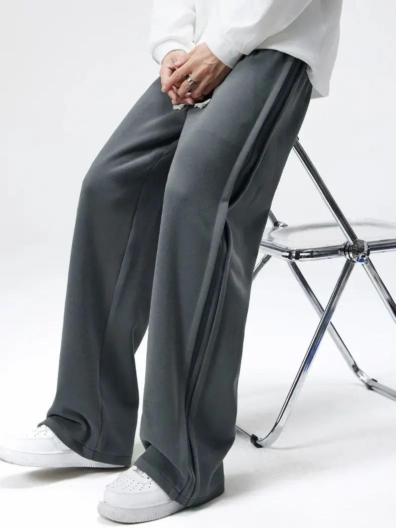 Cotton Straight Leg Sweatpants Mens Loose Drape Side Stacked Athletic Casual Pants Pleated Soft Breathable Simple Sport 241104