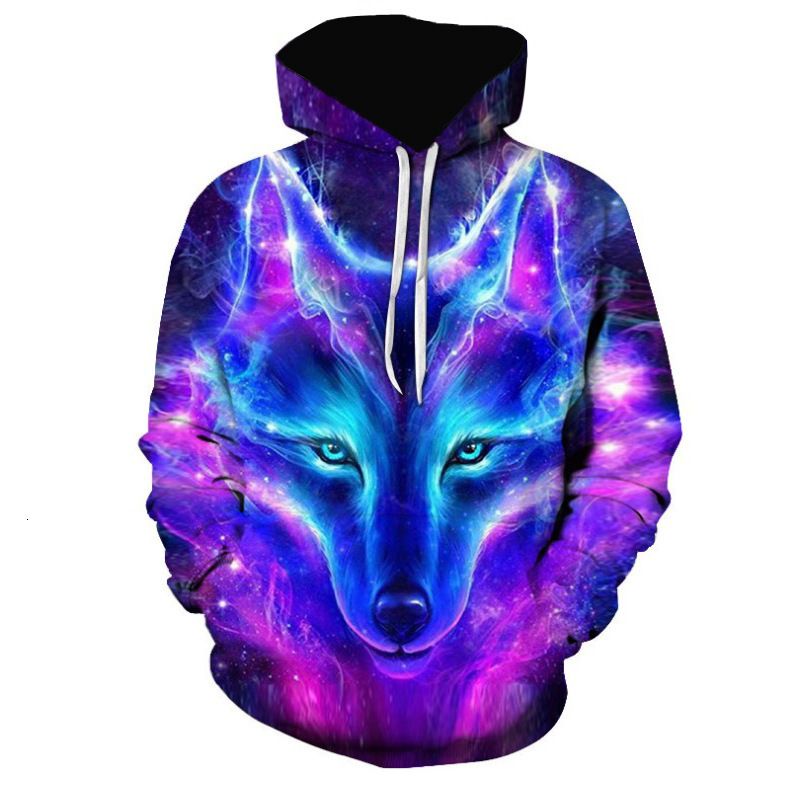 Designer's new 3D digital printed wolf series casual fashion trend couple hooded men's hooded sweatshirt fashion hoodie
