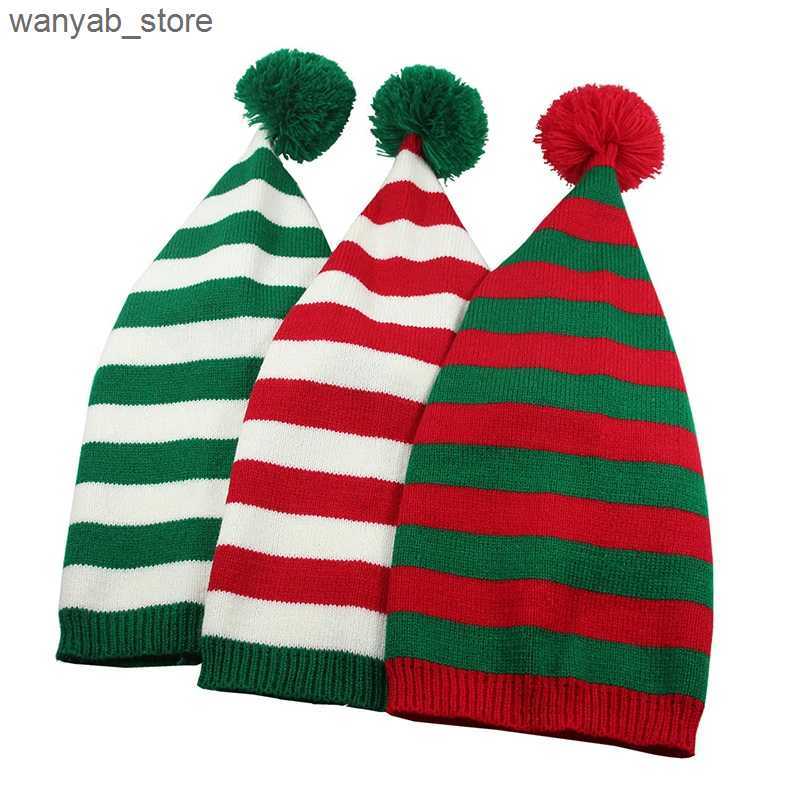 Wide Brim Hats Bucket Hats Adult Christmas Knitted Hat Elf Santa Beanies Santa Claus Red Green Striped Knitted Crochet Hat Merry Christmas Happy New Y