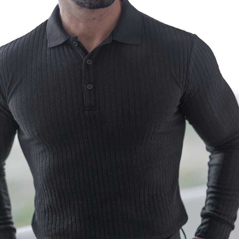Mens Long Sved Spring/Summer T-shirt Black Knitted Solid Color Fashion Casual Top W241106