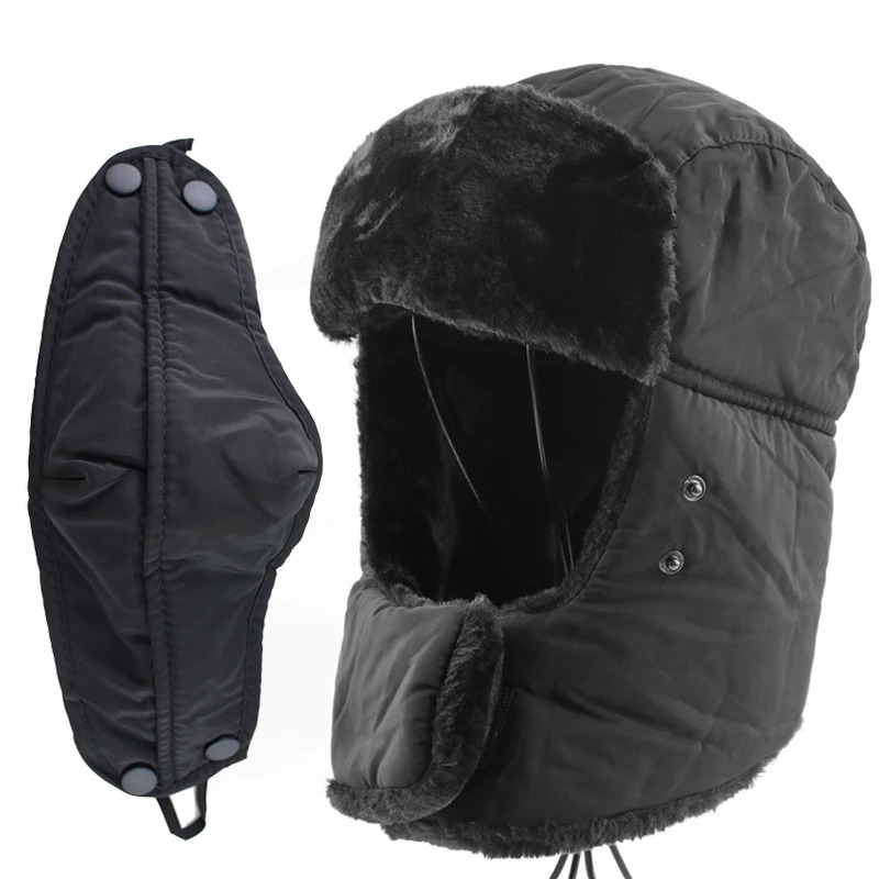 Winter thermal ear muffs bomber hat scarf mens womens Russian hunter hat soldier ear muffs sled hat facial mask 241106