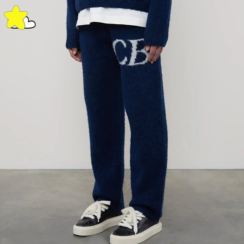 Heavy Fabric Quality CB Jacquard Drawstring Pants Men Women Knit Sweatpants Royal Blue Green 241104