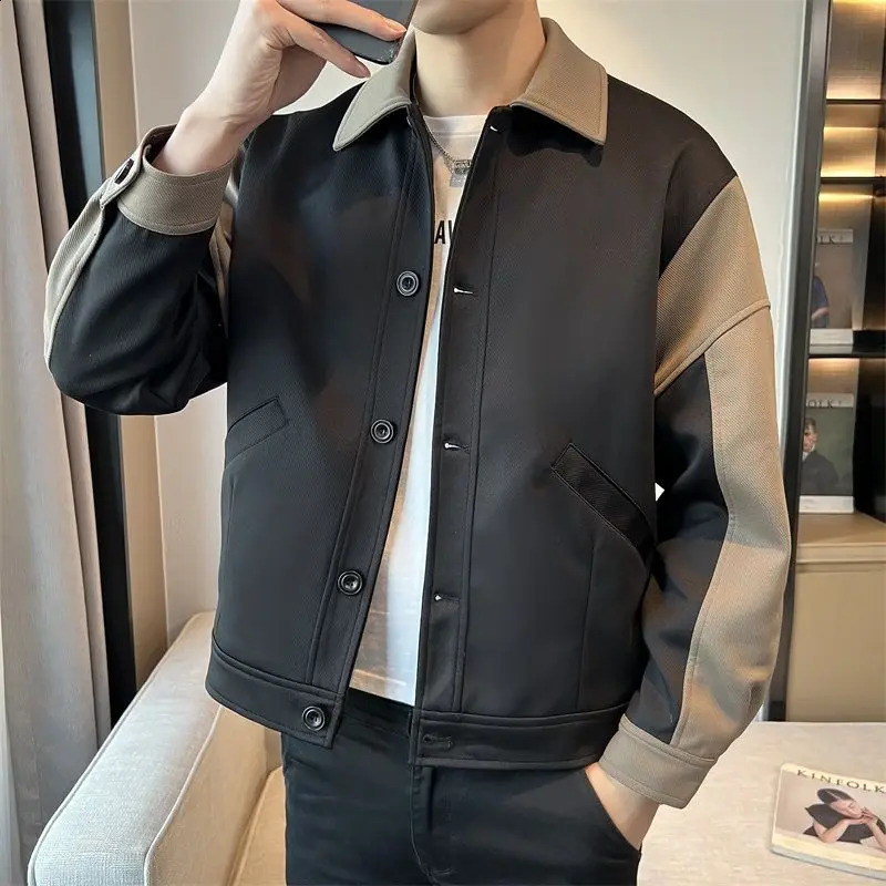 Pi Shuai Jacket Mens Highend Sense Explosive Street Retro Color Blocked Workwear Trend 2024 Spring and Autumn Lapel Top 241105