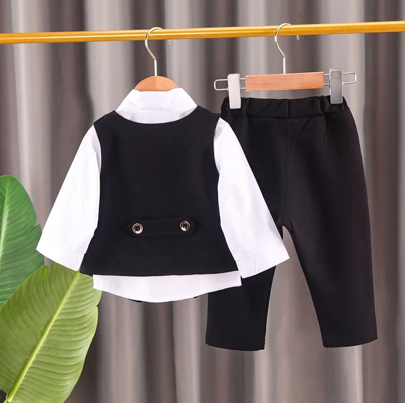boys solid color childrens gentleman suit wear baby chain vest Tie Shirt three piece formal evening fashion dres 241106