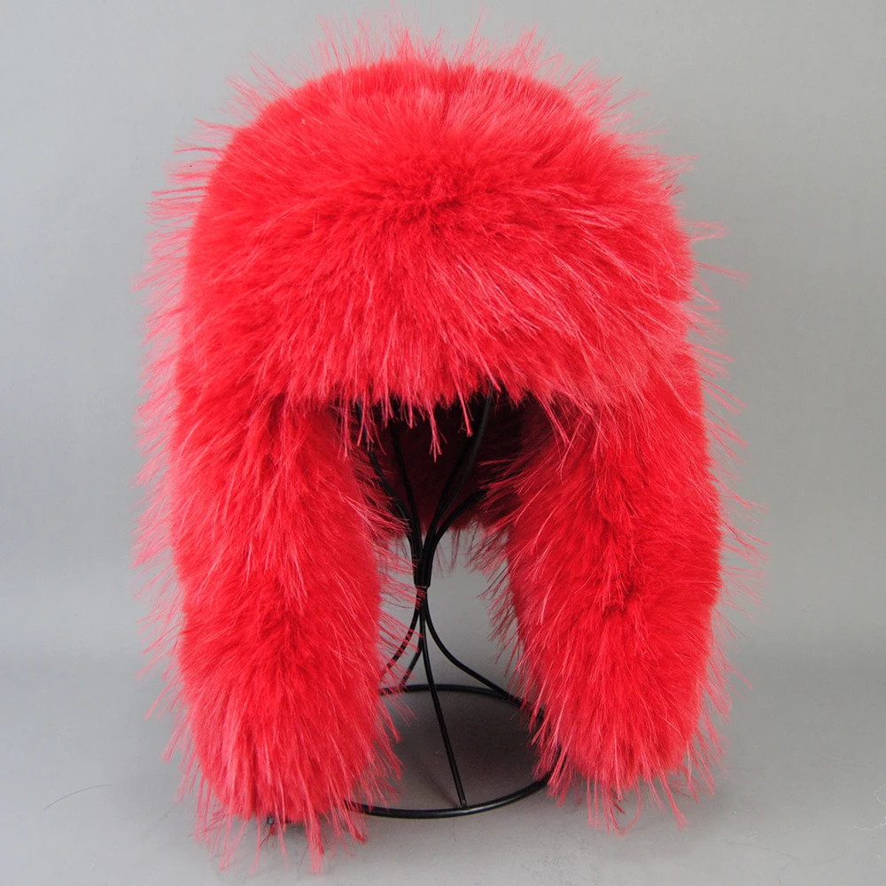 Fashionable and Fluffy Russian Womens Round Hat Artificial Fur Hat Womens Winter Hat Artificial Raccoon Fur Bear Faxu Fox Bomber Hat 241106