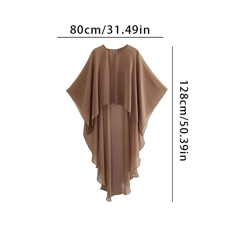 Women Fashion Summer Poncho Tops Asymmetric Tulle Cape Coat Vintage Elegant Chiffon Long Shawl Wraps Evening Wedding Cover Up 241105