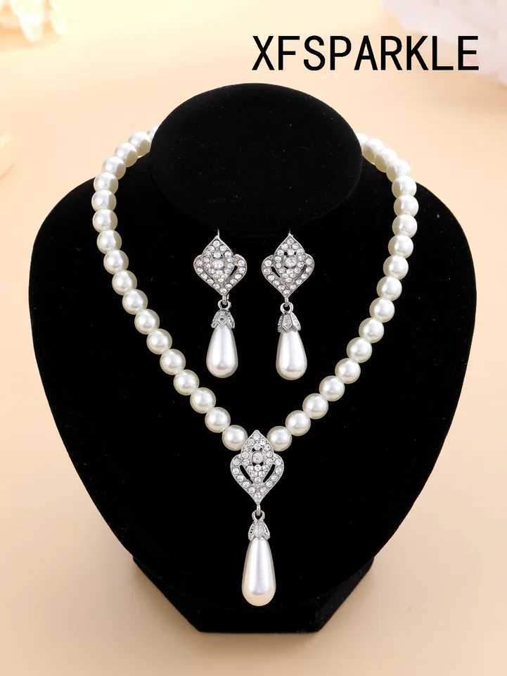 Personalized Pearl Necklace Earring Set Wen Shi Fashion Temperature Explosion Alloy Electroplating Wedding Dress Accessories X241106