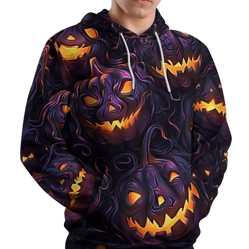 Hoodie for Mens Womens Pullover - hoodie printed deep purple pumpkin, unisex, 500g weight 50% cotton Graphic Hoodies sweatshirt Pullover Long Sleeve