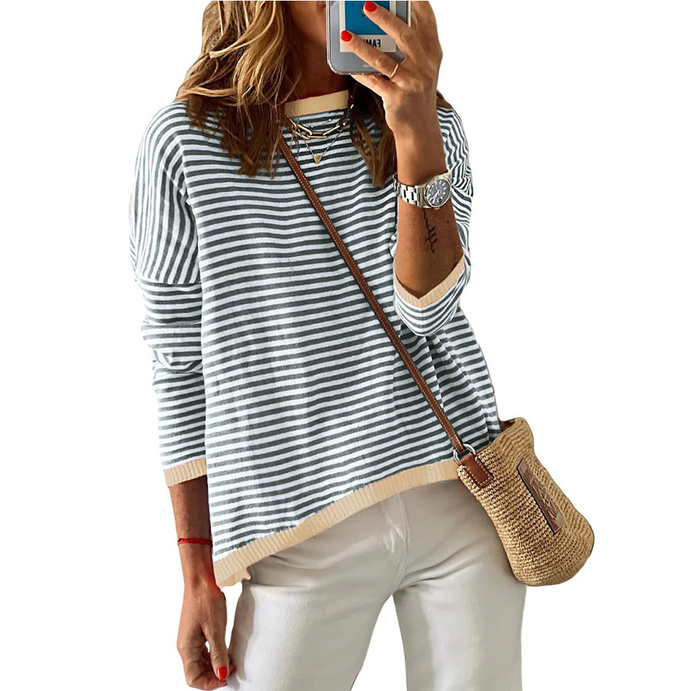 2025 Autumn And Winter New Women's Casual Round Neck Striped Designer Long Sleeved Casual Sweater Wool Sweater