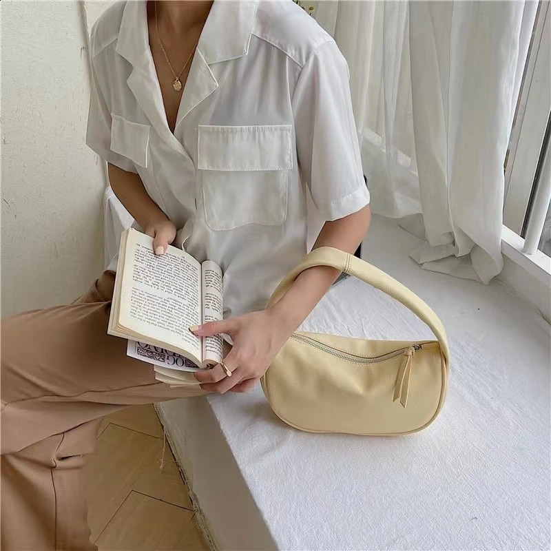 Solid color simple fashion soft leather handbag all-around bag submission date daily armpit bag small garbage bag 241105