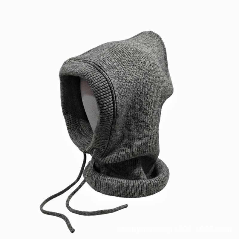 High quality design, men and women Winter drawstring hooded looks big head circumference gray knit women's woolen hat