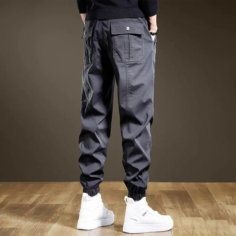 Trousers Man Multi Pocket Multipockets Joggers Harem Cargo Pants for Men Black in Loose Regular Fit est Korean Style 241104