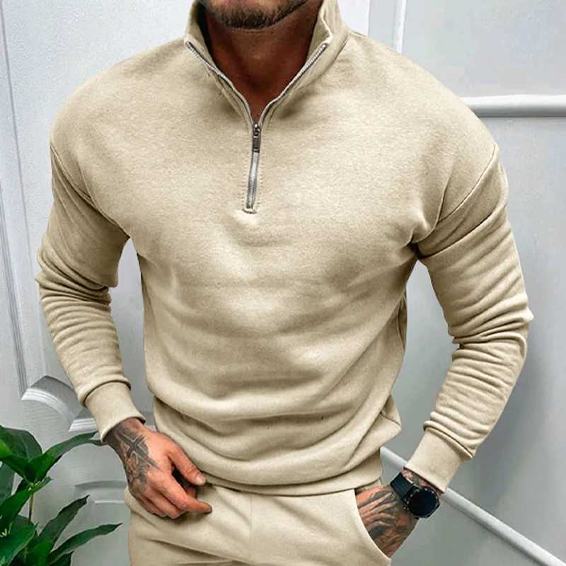 2023 Autumn/Winter Mens Casual Velvet Solid Long Sve Half Zipper Stand up Neck Sweater Top W241106