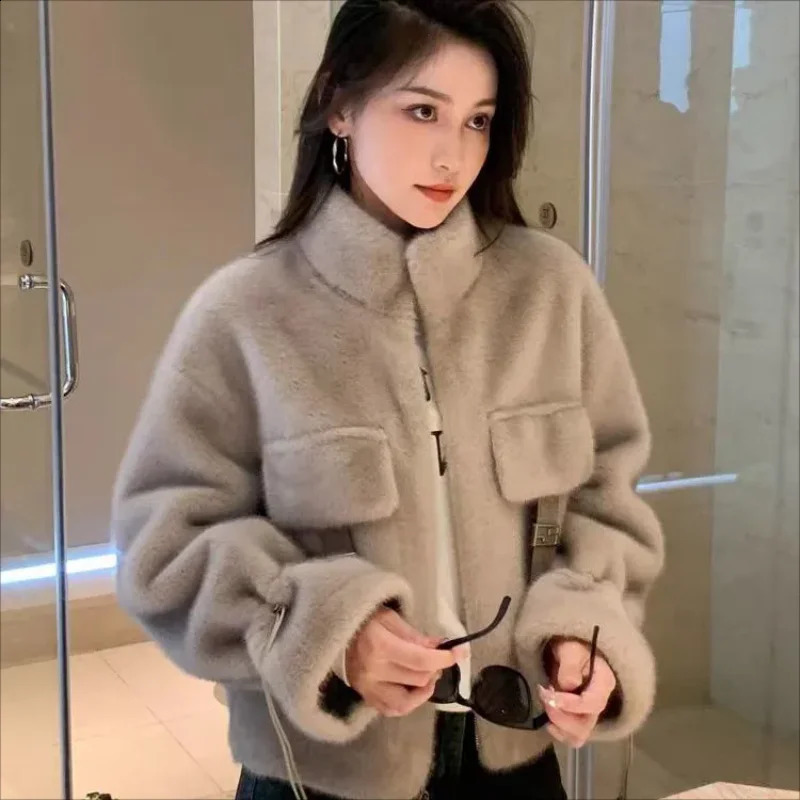 Autumn Winter Soft Warm Loose Faux Mink Fur Coat Women Long Sleeve Zipper y ner Fluffy Jacket 241104