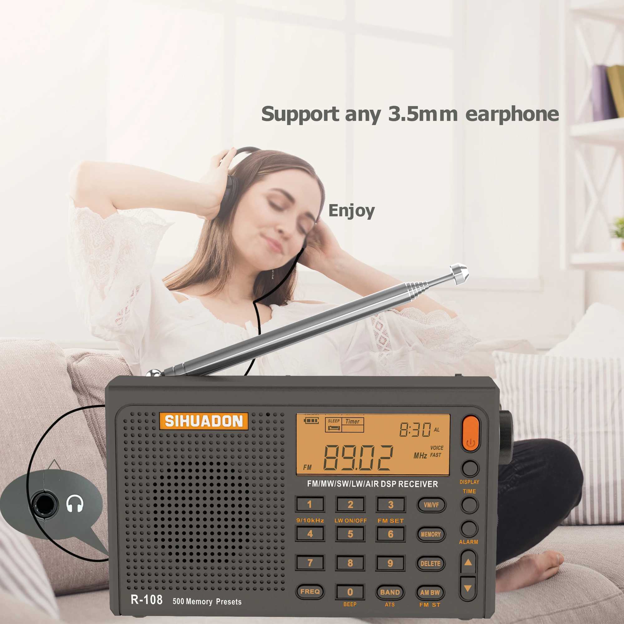 Radio Top R-108 Ra FM Stereo Digital Portable Ra AM SW Air Ra Receiver Al Function Display Clock Temperature Speaker Z241106