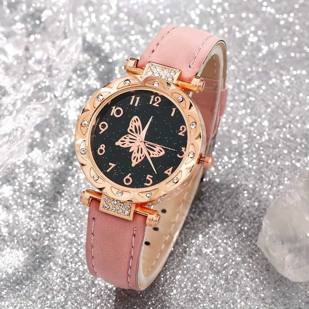 Elegant 5-piece stone English watch set with faux leather strap and bracelet - the perfect gift X241106