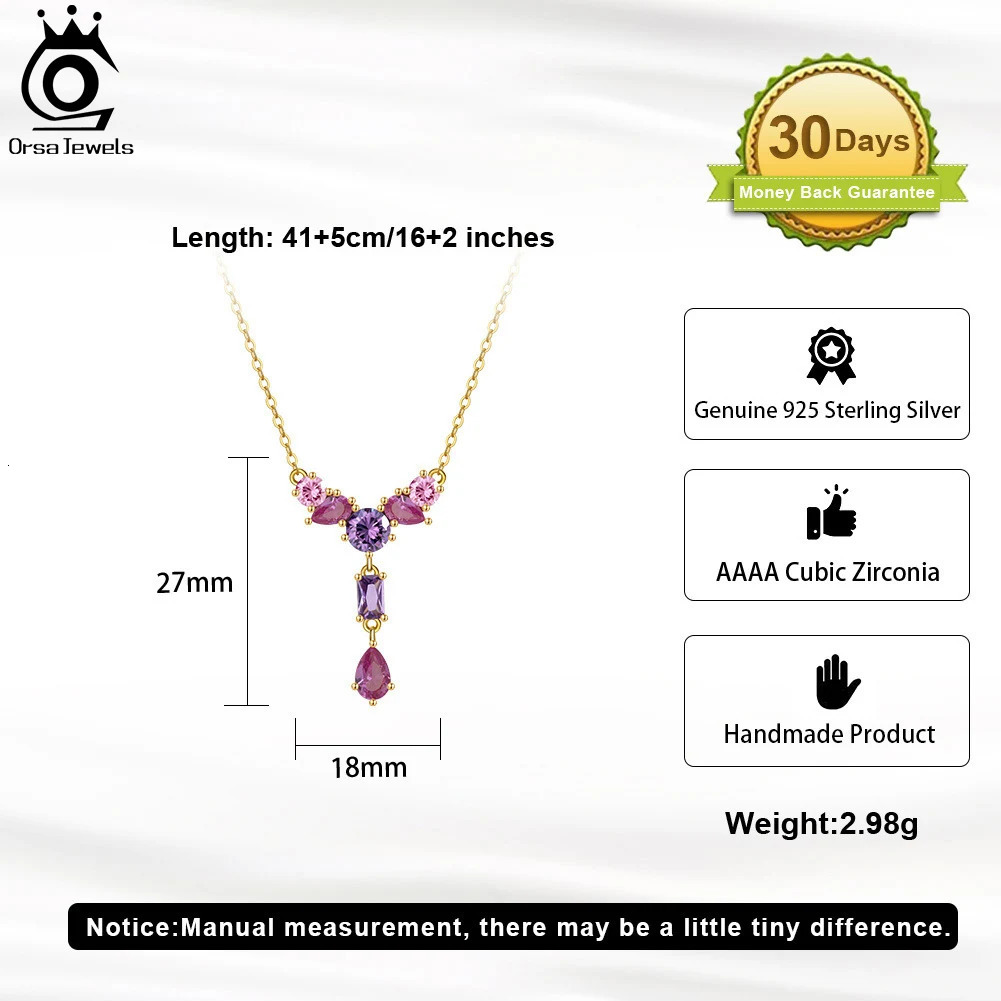 ORSA JEWELS 925 sterling silver Y-shaped 4A cubic zirconia pendant necklace womens handmade necklace party jewelry gift EQN74 241106