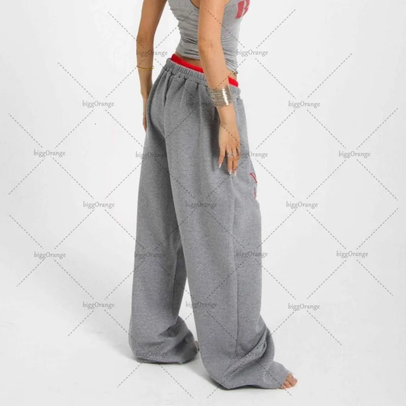 Y2K Harajuku American Street Style Contrasting Color Splicing Straight Pants Women Retro Letter Print Baggy Hip Hop Sweatpants 241104