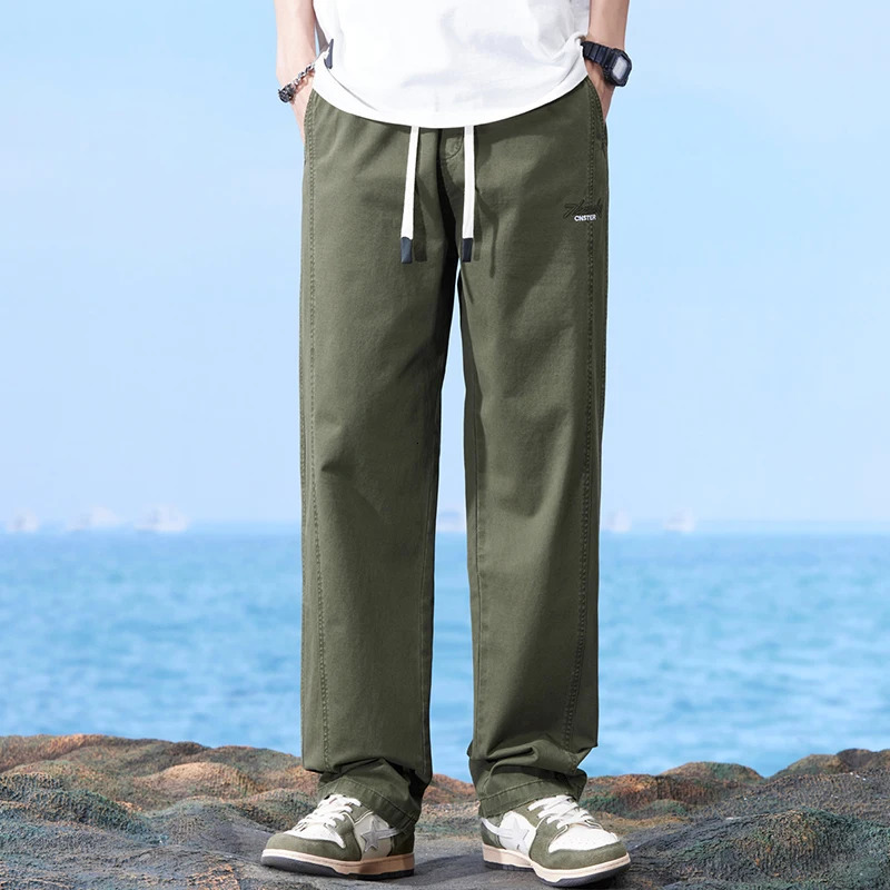 Summer Autumn Loose Wideleg Pants Joggers Men Thin Straight Tube Cotton Sweatpants Sport Streetwear 241104