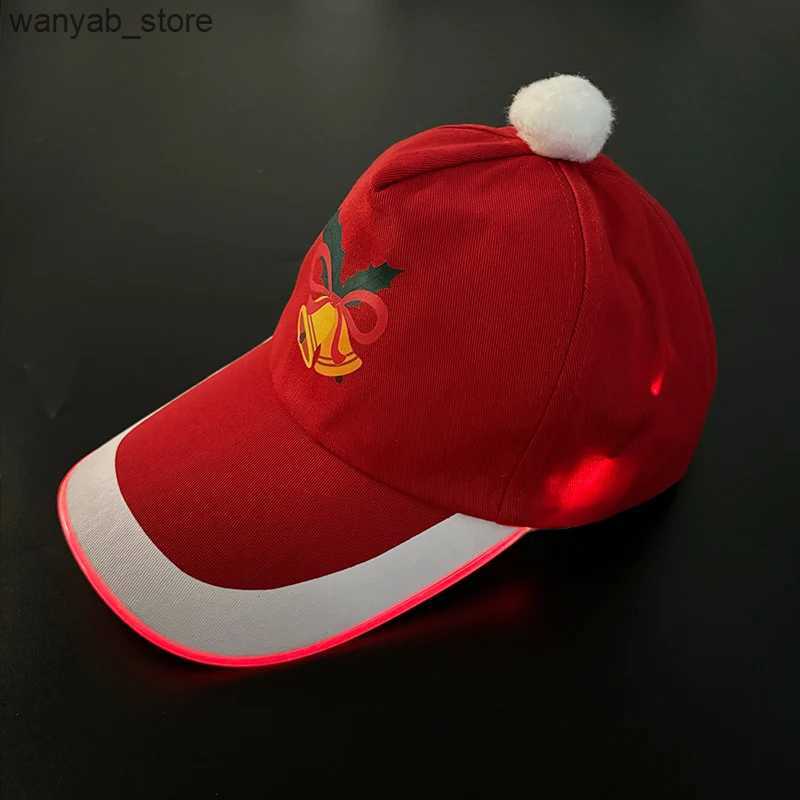 Wide Brim Hats Bucket Hats 2024 Christmas New Year Red Baseball Caps Luminous LED Santa Claus Penguin Tree Snow Pattern Decorative Hats Adult Children