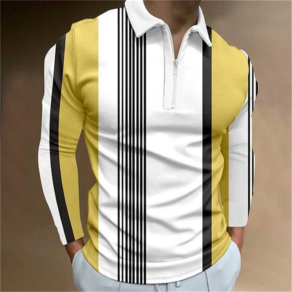 2024 Mens Color Stripe Printed Fashion T-shirt Mens Top Casual Sports Collar Long Sve T-shirt Mens W241106