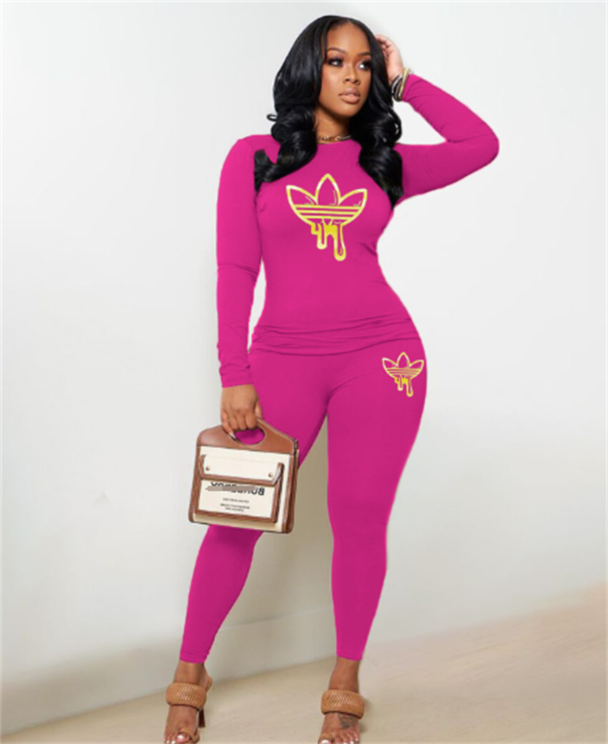 Fall Winter Women's Solid Color Tight-Fitting Hooded Sweatshirt and Pants Set for Casual Leisure Wear - Two-Piece Set L251016