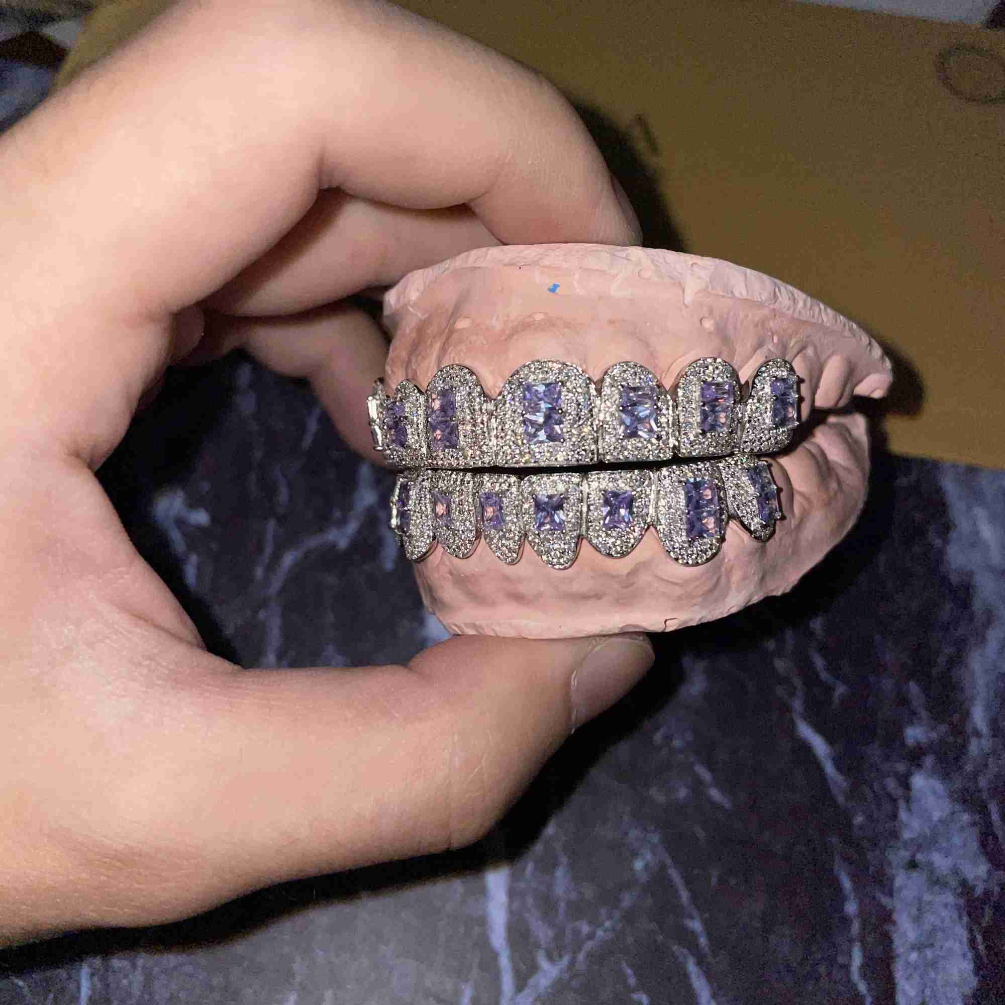 Sparkle Custom Made Hip Hop Iced Out Sterg Sier grills gold Jewelry zigzag setting VVS Moissanite Teeth Mouth Grillz