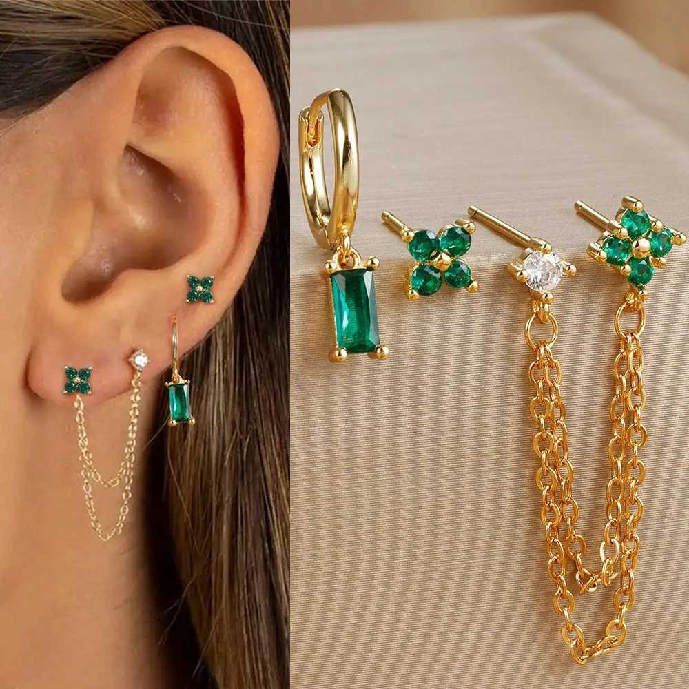 3-piece fashionable double hole earring chain crystal earring set used for square pendant perforated ring earrings perforated jewelry X241106