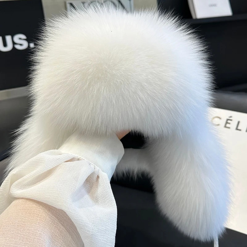 100% real fox fur hat for women Russian Usanka pilot hunter snow skiing hat earmuffs winter raccoon fur bomber hat 241106