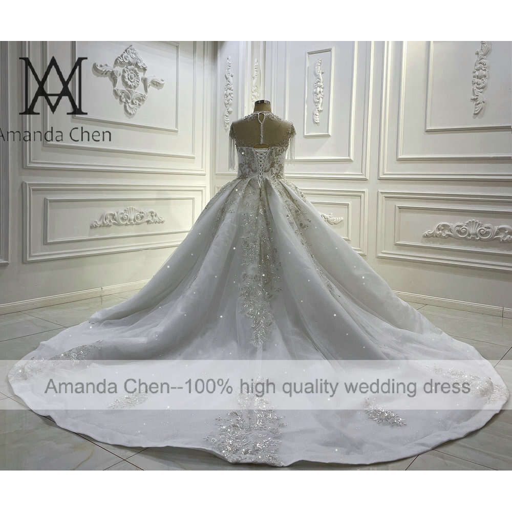 Lace Appliqued Beaded Wedding Dress