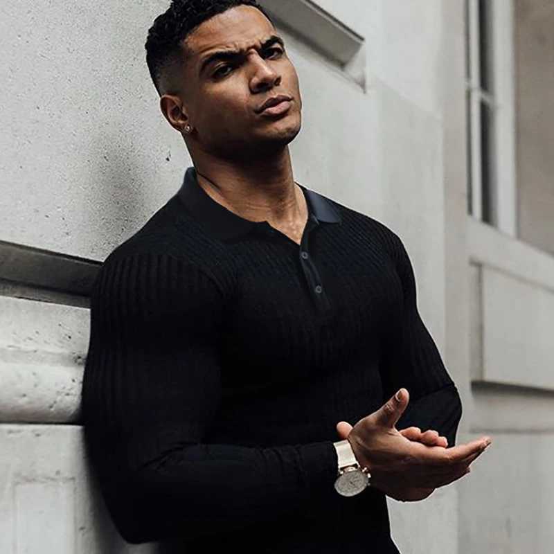 Mens Long Sved Spring/Summer T-shirt Black Knitted Solid Color Fashion Casual Top W241106
