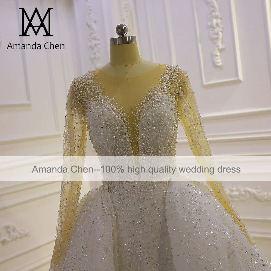 Hot Sale Long Sleeve Glitter Beading Detachable Skirt 2 in 1 Wedding Dress