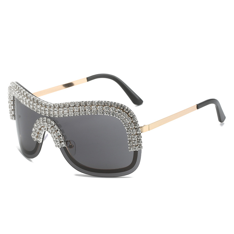 Vintage Sunglasses With Diamonds Uv400 Protection Mirrored One Piece Lens Rimless Women Sunglasses