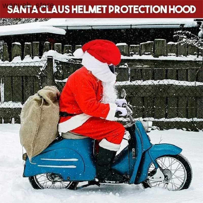 Wide Brim Hats Bucket Hats Santa Cycling Helmet Christmas Motorcycle Helmet Cover Full Face Safe Hat Santa Claus Racing Cap Merry Christmas Decor L240
